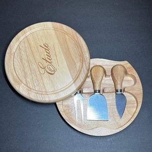 Toscana Brie Cheese Swivel Open Cutting Board Stainless Steel Tool Set 7.5”